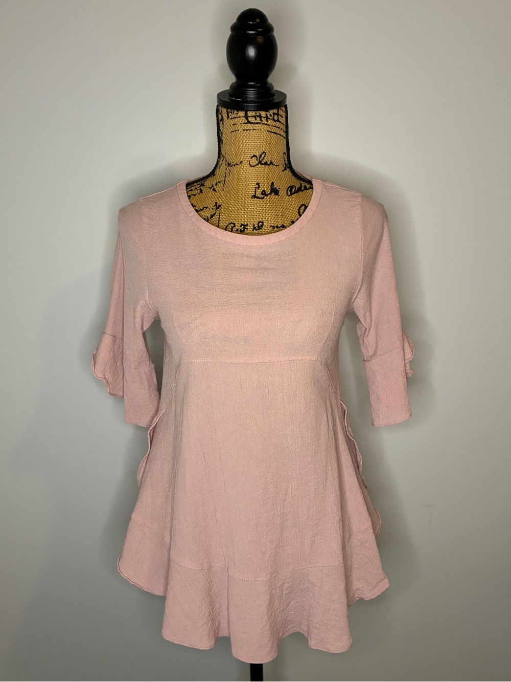 Johanex Korean Light Pink Women's Ruffle Sleeve Tunic Top Size XS